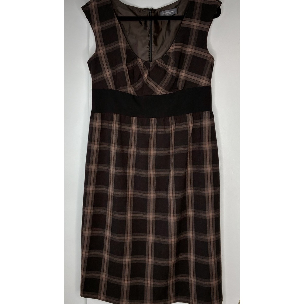 Liz Claiborne Brown Plaid Dress Scoop Neck‎ 10 Classic Preppy Old Money Academia